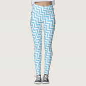 Baby Blauw en Wit Kleine Grootte Diagonale Chevron Leggings (Voorkant)