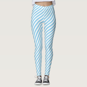 Baby Blauw en Wit Kleine Grootte Diagonale Strepen Leggings