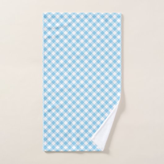 Baby Blauw en Wit Medium Diagonal Gingham Checks Bad Handdoek (Handdoek)
