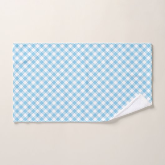 Baby Blauw en Wit Medium Diagonal Gingham Checks Bad Handdoek (Handdoek)