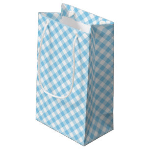 Baby Blauw en Wit Medium Diagonal Gingham Checks Klein Cadeauzakje