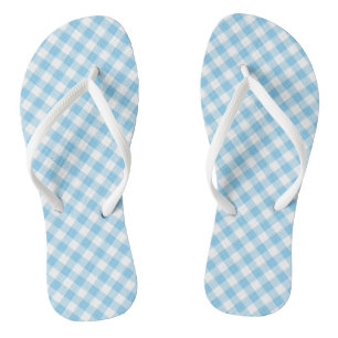 Baby Blauw en Wit Medium Diagonal Gingham Checks Teenslippers
