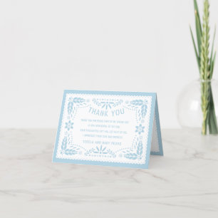 Baby blauw en wit papel picado Baby boy Douche Bedankkaart