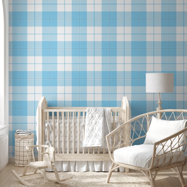 Baby blauw en wit plaid patroon behang (Kinderen)