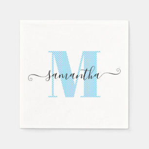 Baby Blauw en Wit Stip Monogram Servet