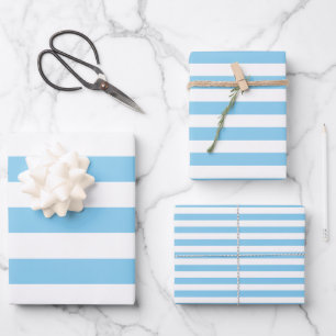 Baby Blauw en Wit Verschillende Maten Horiz. Strip Inpakpapier Vel