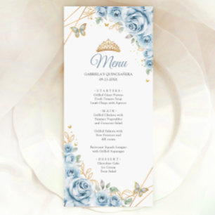 Baby Blauw Goud Bloemen Quinceanera Menu