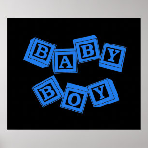 Baby Blauw Hout Alfabet Kubus Blokken Poster