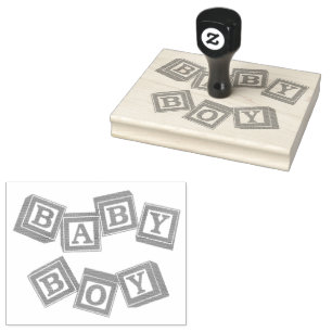 Baby Blauw Hout Alfabet Kubus Blokken Rubberstempel