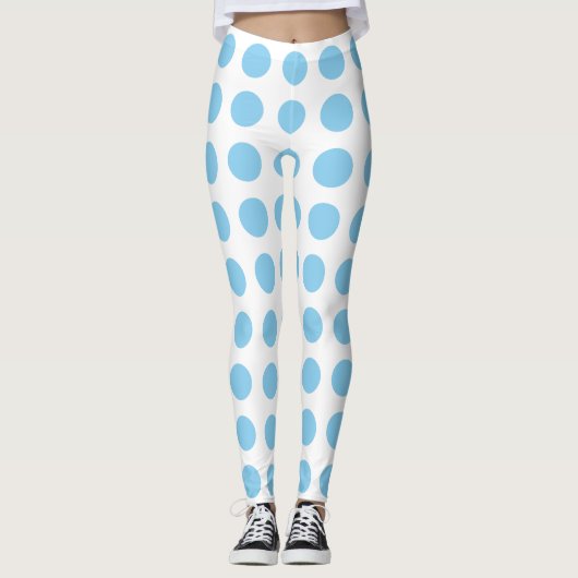 Baby Blauw op Witte Grote Grootte Horiz. Polka Dot Leggings (Voorkant)
