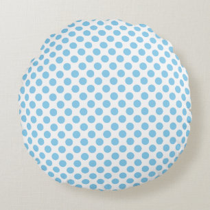 Baby Blauw op Witte Middelgrote Grootte Polka Dots Rond Kussen