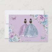 Baby Blauw Paarse Lila Floral Twins Quinceañera RSVP Kaartje (Achterkant)