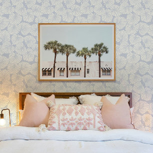 Baby Blauw Pastel Topical Blad Wallpaper Behang