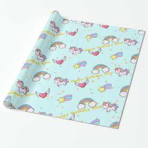 Baby Blauw Schattige Regenboog Eenhoorn Star Magic Cadeaupapier