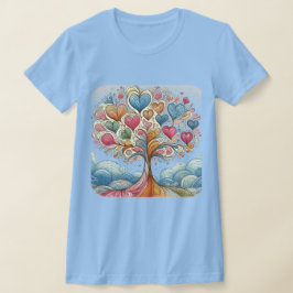 Baby blauw vrouwen T-shirt met hartenboom.
