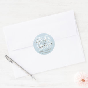 Baby Blauw & Wit Bloemen Tying The Knot Ronde Sticker