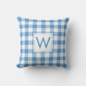 Baby Blauw Wit Gingham Patroon, Douane Monogram Kussen (Voorkant)
