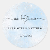 Baby blauw zilver mr mrs hart dank u bruiloft ronde sticker (Voorkant)