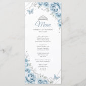 Baby Blauw Zilveren Bloemen Quinceanera Menu (Voorkant)