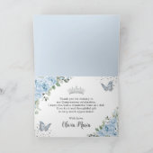 Baby Blauwe Bloemen Vlinders Zilveren Quinceañera Bedankkaart (Binnen)