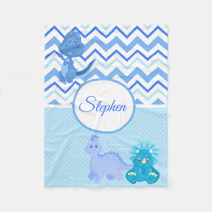 Baby Blauwe Dinosaurus Chevron Persoonlijk Fleece Deken