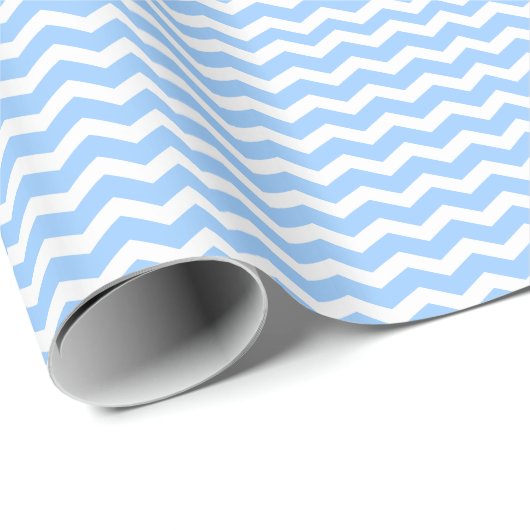 Baby Blauwe en Witte Chevron Cadeaupapier (Rol Hoek)