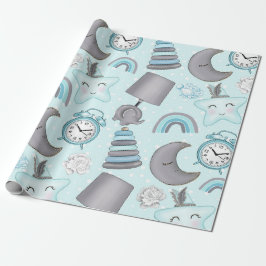 BABY BLAUWE & GRIJZE OLIFANTEN LAMPEN SPEELGOED CADEAUPAPIER