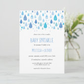 Baby blauwe regendruppels koppels baby strooi kaart (Staand voorkant)