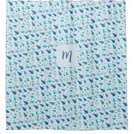 Baby blauwe regendruppels monogram douchegordijn