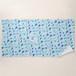 Baby blauwe regendruppels monogram strandlaken