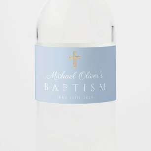 Baby Blauwe Religieuze Kruis Jongens Doop Waterfles Etiket