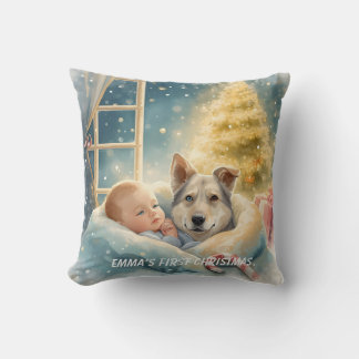 Baby & Blauwogige Puppy Kerstkussen Kussen