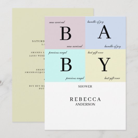 Baby Blocks Pastel Baby shower Invitation (Devant / Derrière)