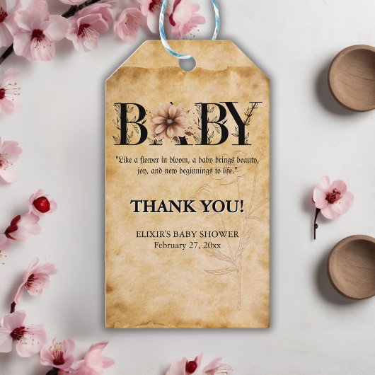 Baby- bloemmonogram Baby shower Cadeaulabel