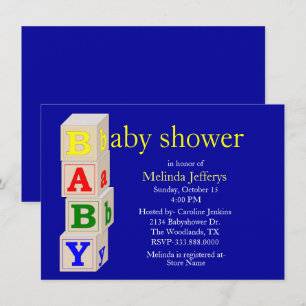 Baby blokkeert Aangepaste blauwe Baby shower uitno Kaart