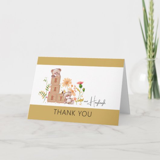 Baby Blokken, Beren, en Wildflowers Dank u kaart (Voorkant)