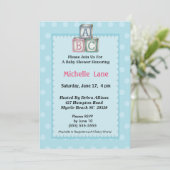 Baby Blokken Jongensdouche Uitnodiging (Staand voorkant)