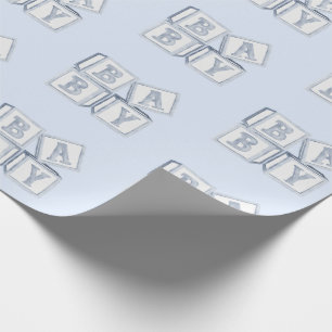 Baby Blokken Typografie Blue Waterverf Shower Cadeaupapier