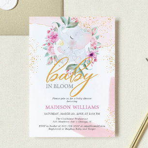 Baby Bloom Elephant Elegant girl baby shower Kaart