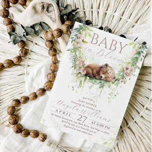 Baby Bloom Floral Woodland Beer Baby Girl Shower Kaart