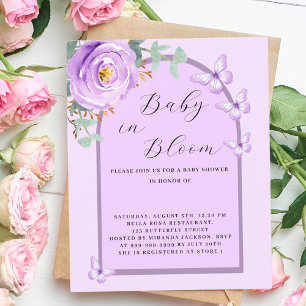 Baby Bloom paarse vlinder Baby shower uitnodiging