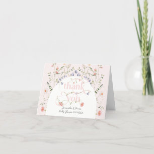 Baby Bloom Wildflower Meisje Roze Baby shower Bedankkaart