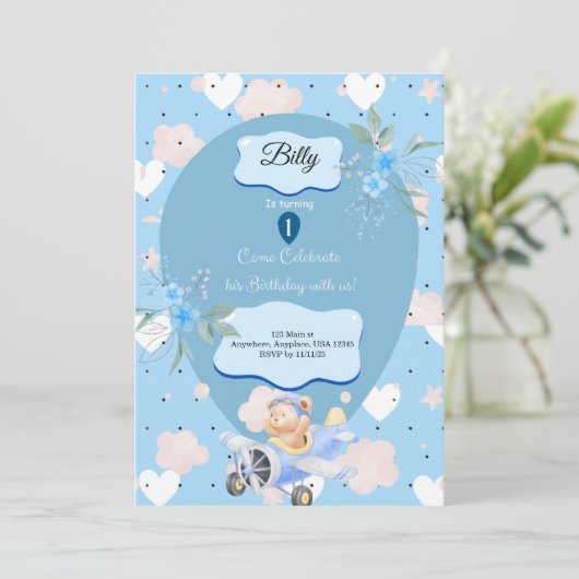 Baby Blue 1er invitation anniversaire (Debout devant)
