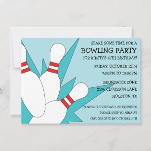 Baby Blue 7-10 Split Bowling Birthday Party Kaart
