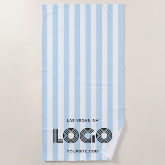 Baby Blue and White Classic Stripe Logo Strandlaken