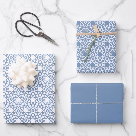 Baby Blue Arabesque Patroonontwerp Inpakpapier Vel (Voorkant)