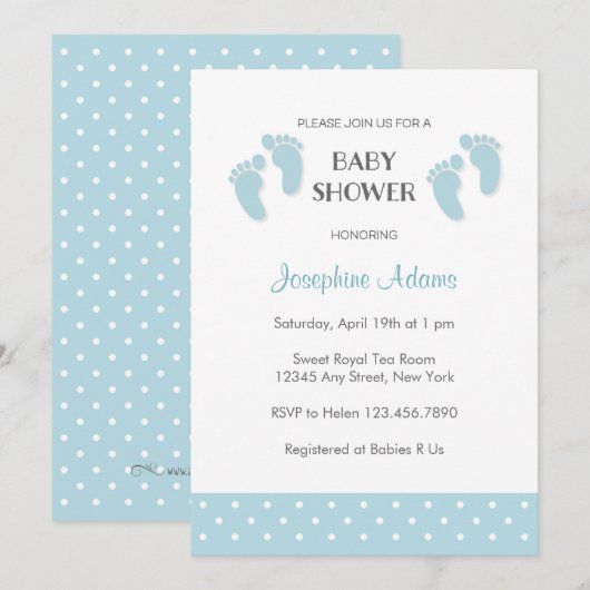 Baby Blue Baby shower Invitation Kaart (Voorkant / Achterkant)