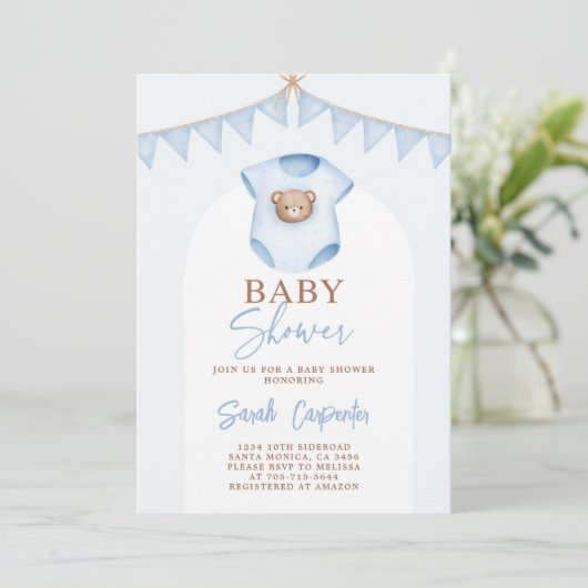 Baby Blue Baby shower vêtements garçon Invitation (Debout devant)