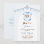 Baby Blue Baby shower vêtements garçon Invitation (Devant / Derrière)