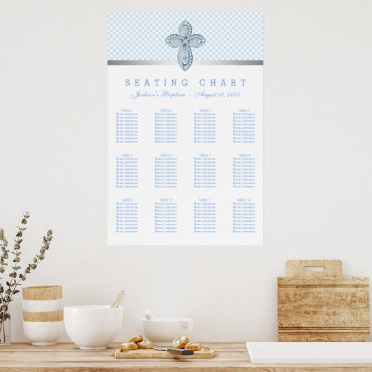 Baby Blue Baptism-stoelenkaart Poster (Keuken)